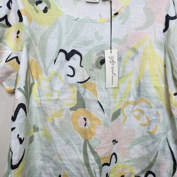 Rachel Zoe Womens 1X Linen Non Stretch Short Sleeve Floral Blouse - Picture 6 of 11